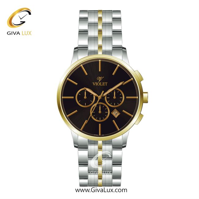 ساعت مچی اورجینال مردانه ویولت VIOLET سه موتوره کرنوگراف نقره ای-طلایی | نقره ای-طلایی| مشکی| کد رفرنس 0595/2